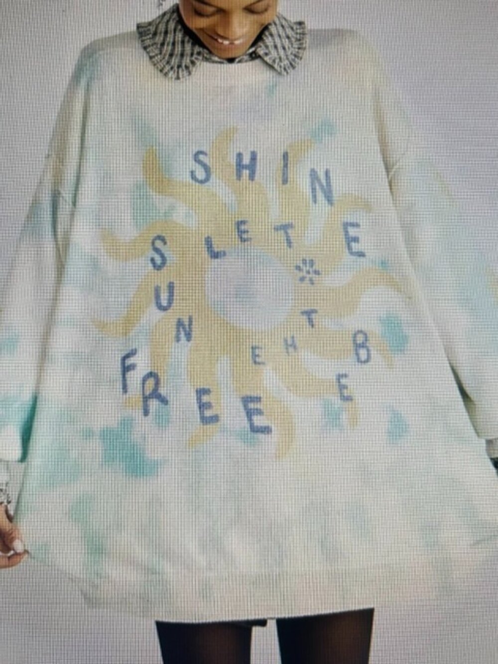 People Cosmos Graphic Relaxed Pullover In Sunny Skies Combo Sweater Knit Top NEW